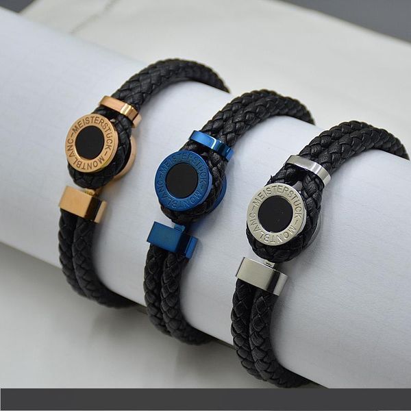 

продвижение-классические черные тканые кожаные браслеты роскошные mb брендинг французские мужчины мужчины ювелирные изделия шарм браслеты pu, Golden;silver