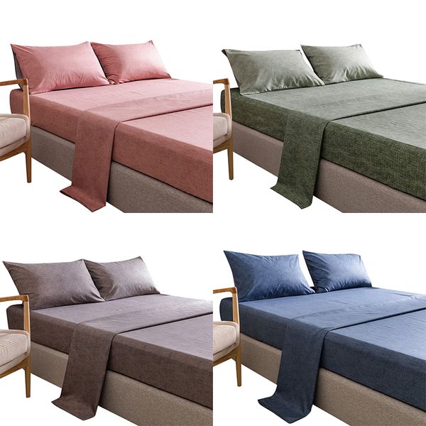 

bedding sets fitted sheet mattress cover solid color 100% polyester linen bed sheets with elastic band double  size bedsheet