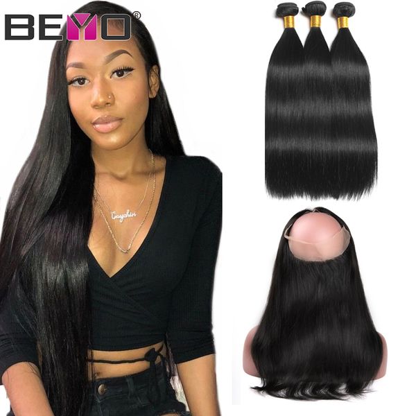 

360 кружева фронтальная с пучком индийские малайзийские перуанские прямые пучки волос с закрытием человеческих волос 3 пучки с закрытием рем, Black;brown