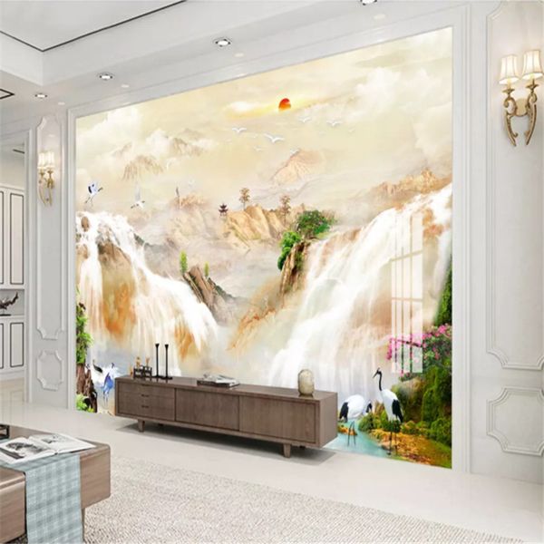 Custom Luxury Chinese Mural Wall Papers Home Decor 3d Marble