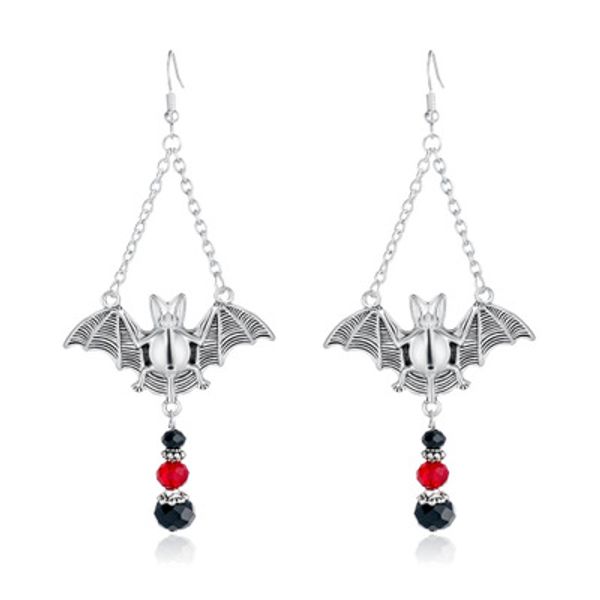 

trendy animal bat drop earrings for women black red bead earrings, Silver