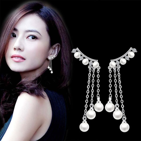 

new fashion earings silver sterling 925 wholesale exaggeration tassel pearl earrings 2019 drop ear rings for ladies