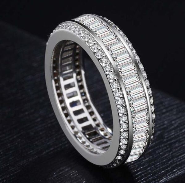 

fashion mens luxury three rows diamond-encrusted imitation diamond women's luxury ring wedding gift silver plating jewelry, Slivery;golden