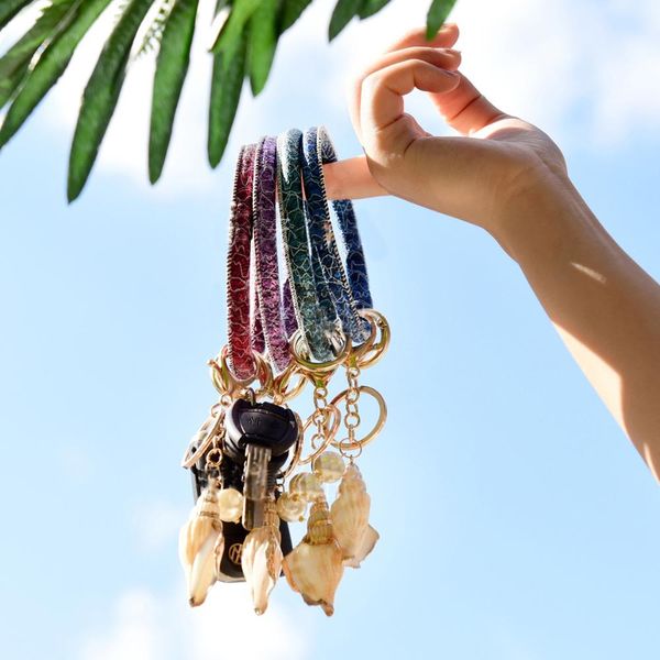 

bangle keychain bangel key ring leather shell key chains for women boho ring bag charm jewelry gift for friends drop shipping, Silver