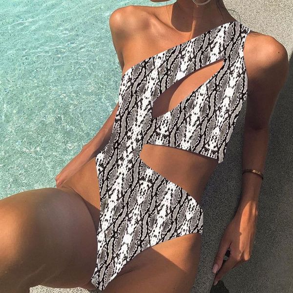 

hui chi one-piece one-piece bikini single shoulder unbacked big chest solid bikini swimsuit color swimsuit, White;black