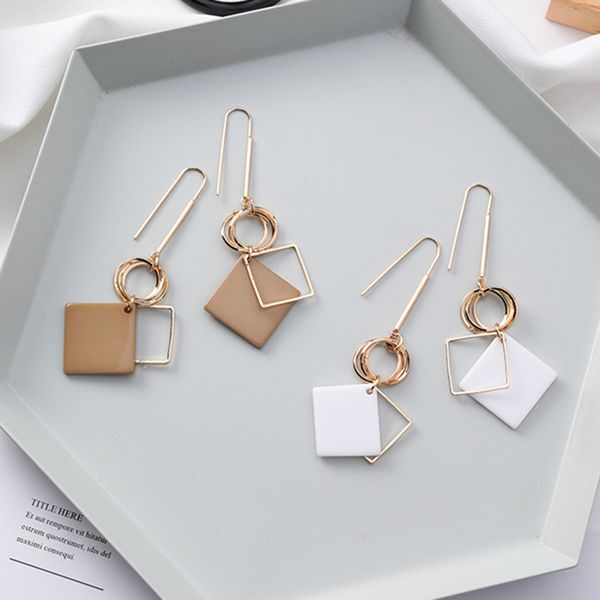 

new design norecorm ol metallic square loop geometric gold dangle earrings for women white brown drop earrings korean jewelry, Silver