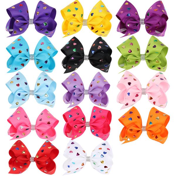 

14pcs/lot 5inch jojo siwa bow ribbon hair bow with clips hair bows with rhinestone center kids girls accessories headwear, Slivery;white