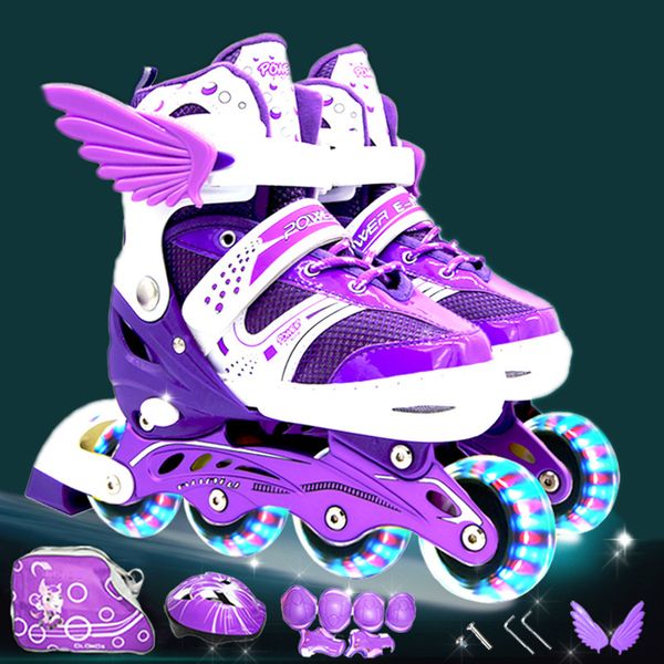 

roller skating shoes a set children kid inline skate with helmet knee protector gear bag adjustable flashing wheels patines ia97