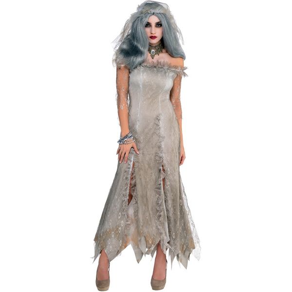 

halloween scary ghost bride fancy dress day of the dead holiday costume zombie outfit, Black;red