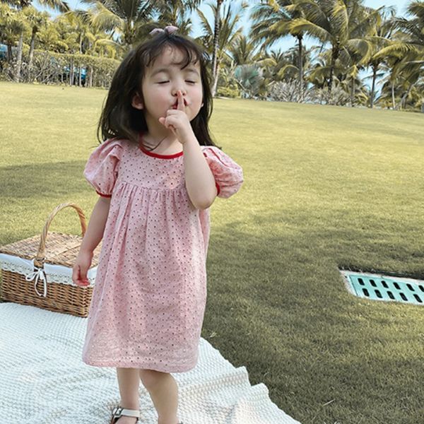 

2020 летние тонкие ребёнки cute платье с коротким рукавом повседневные платья принцесса моды платья детские детская одежда 1-6years, Red;yellow