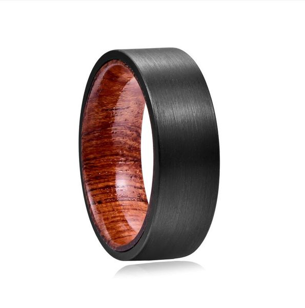 

8mm men's ring black brushed wood inner ring tungsten steel engagement proposal, Slivery;golden