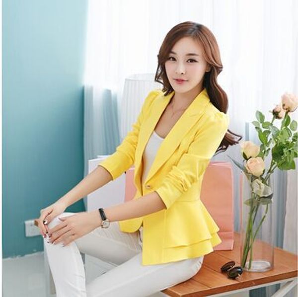 

2019 fashion new women blazers and jackets long-sleeve slim blazer ruffle short blazer design candy color outerwear & coats, White;black