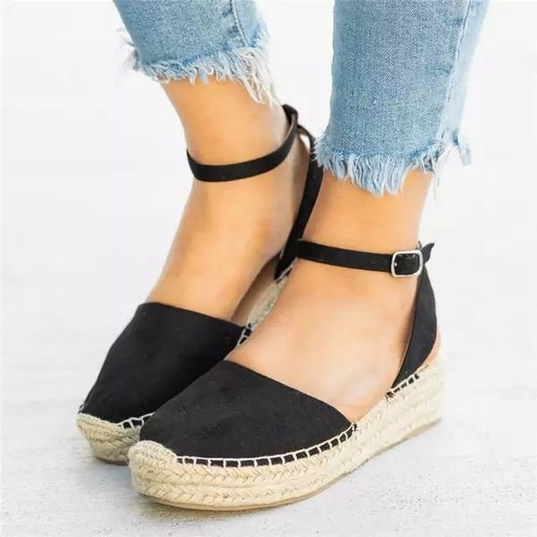

separate station selling large size europe and america sandals closed-toe after empty slanted heel espadrille solid color wo, Black