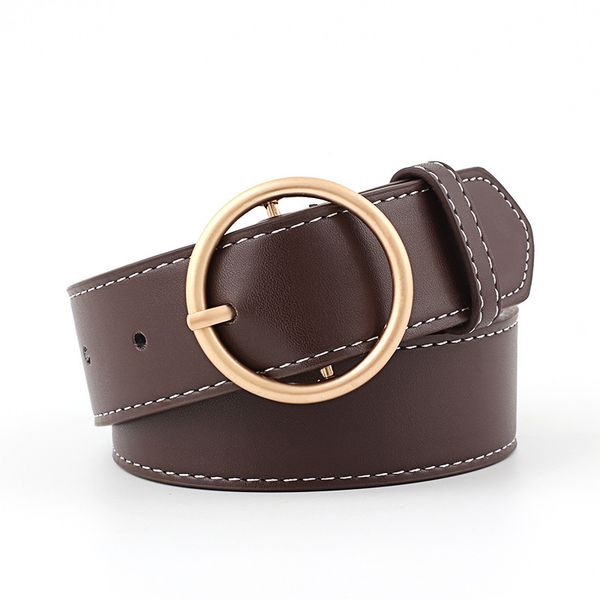 

fashion classic round buckle ladies wide belt women's 2018 design female casual leather belts for jeans kemer, Black;brown