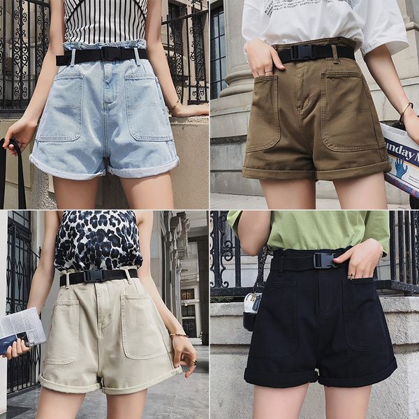 

2020 summer new style high-waisted shorts women's multi-color selectable denim shorts with belt, and giant slimming wide-leg wai, Blue