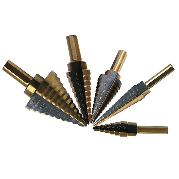 

new arrival 5pcs/set woodwork drill set hss alloys cobalt multiple hole 50 sizes step drill bit set with aluminum case