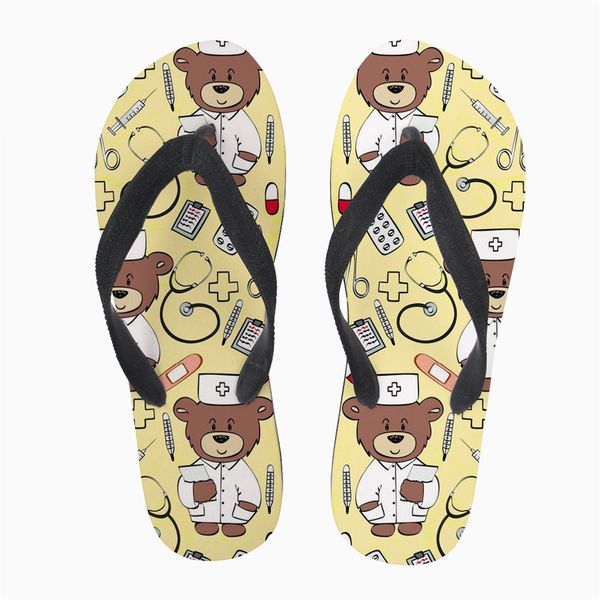 

customized summer women's flip flops cute bear prints fashion ladies house flip flops beach water shoes for teenage girls, Black