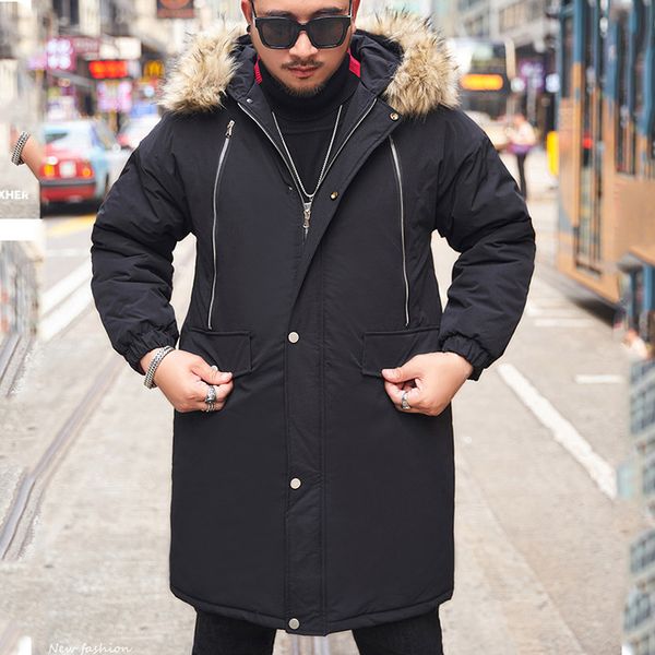 

men jacket thick warm fur collar jacket new winter men cotton fur hat large size clothing, Black
