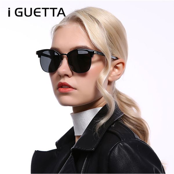 

iguetta polarized sunglasses women round metal glasses frame color film lens driving glasses for men lunette de soleil pu-147, White;black