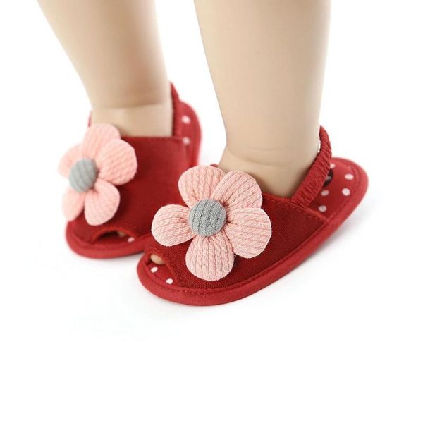 

summer baby girls flower soft soled breathable anti-slip toddler first walkers sandals, Black;red