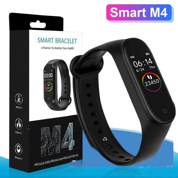 

fitness tracker m4 smart bracelet with heart rate blood pressure health wristband sport smart watch for iphone android cellphone with box