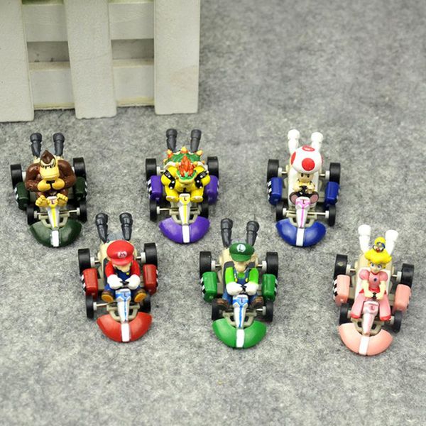 

6pcs 1set super mario bros figures toy pull back car super mario bros kart pull back car figures super pvc model toys