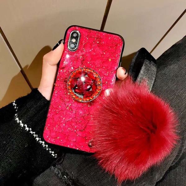 

women phone case designer marble crack smooth hairball hand wrist strap holder glitter gold foil warm luxury iphone case