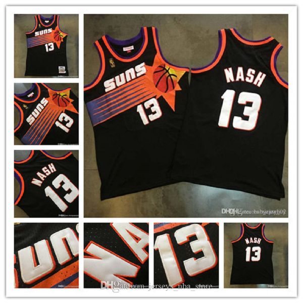 

phoenix suns men mitchell & ness nash retro black embroidered basketball jersey 02, Black;red