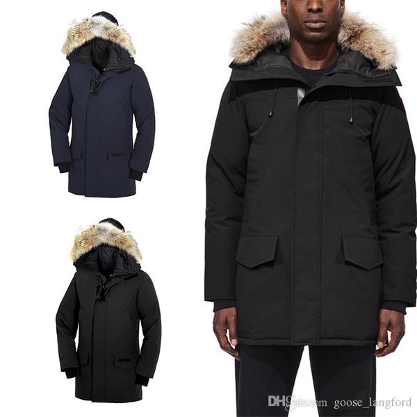 

2019 волк волос мужчины зима вниз parka mens keep warm пальто верхняя одежда конструктора зимы куртки с капюшоном пальто куртки вниз doudoun, Black
