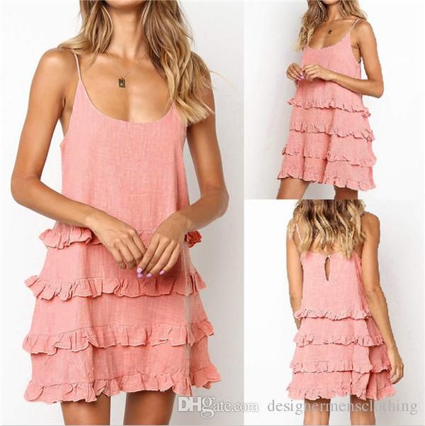 

women summer dress spaghetti strap ruffle cool dresses designer u-neck women nightgown fashion female clothes, Black;gray