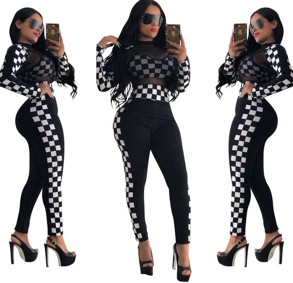 

designer women's sets for autumn casual suits european & american with black and white gauze two-piece suit for female s-xl wholesale