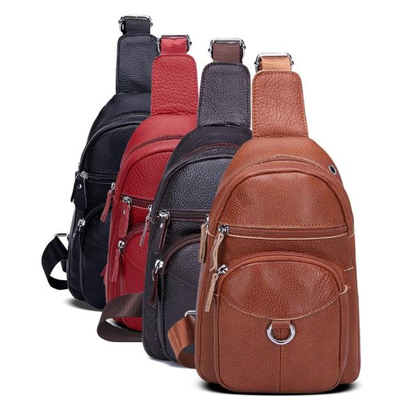 

new style korean-style casual women's chest pack first layer leather backpack multi-functional shoulder bag fashion women's leat