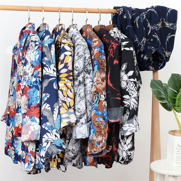 

2019 autumn new men's flower shirt casual loose long-sleeved hawaii shirts male brand clothes plus size 5xl 6xl 7xl 8xl 9xl 10xl, White;black