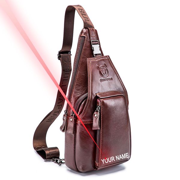 

engraving your name men's chest bag designer messenger bag men leather shoulder male diagonal pack travel package