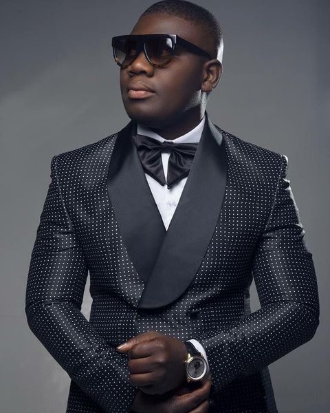 

new fashion black dot groom tuxedos groomsmen shawl lapel man blazer mens wedding suits (jacket+pants+bow, White;black