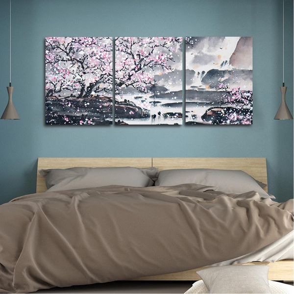 

laeacco chinese style oil painting calligraphy abstract art picture home decor winter snow landscape prints plum flower poster