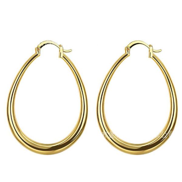 

925 sterling silver jewelry wholesale gold carved jewelry small u-shaped smooth earrings foreign trade fashion 44x33mm, Golden;silver