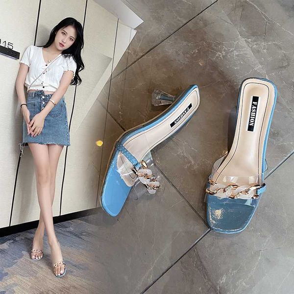 

glitter slides rivet shoes slippers heels slipers women fashion jelly high thin 2020 transparent soft metal decoration, Black