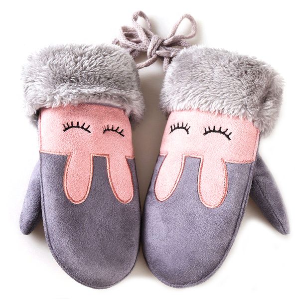

1 pair fashion chlidren winter warm thick fur mittens gloves lovely baby kid cartoon glove for drop shipping, White