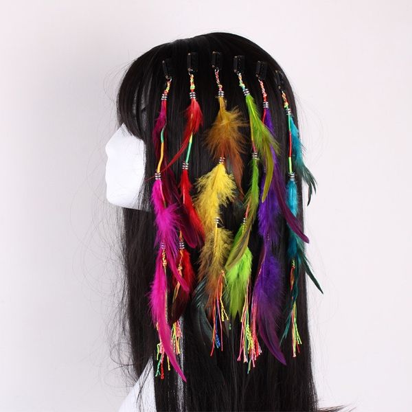 Fermagli per capelli colorati in piuma di Boemia Accessori moda Barrettes per gioielli da donna con fermaglio BB indiano Mescolare i colori all'ingrosso