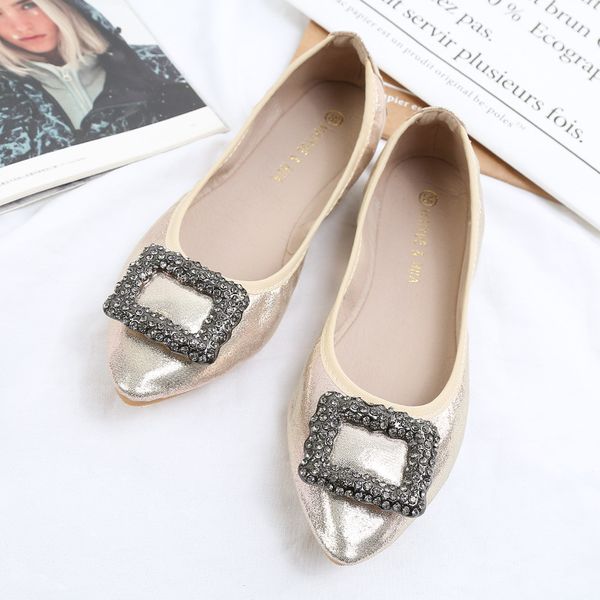 

luxury 2020 women shoes ballet flats fashion loafers pointed crystal shoes woman slip-on shallow soft bottom zapatos de mujer, Black