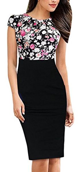 

homeyee women's crew neck wear to work pencil business dress b316, Black;gray