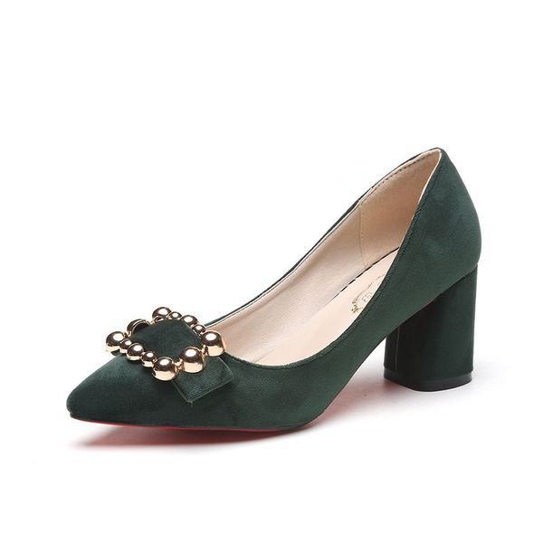 

zapatos dama women cute green square heel pumps ladies classic pink party & night club heel shoes for office e5884, Black