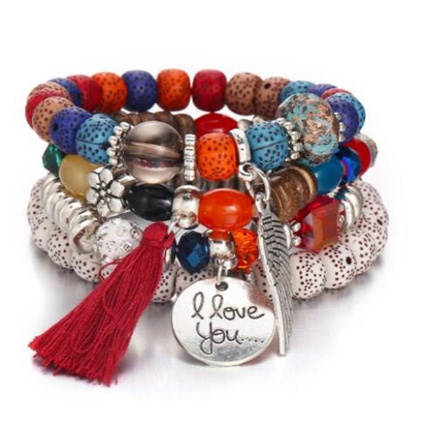 

wkoud bohemia crystal bead bracelets for women bracelet female tassel natural stone charms wristband gift pulseira feminina, Black