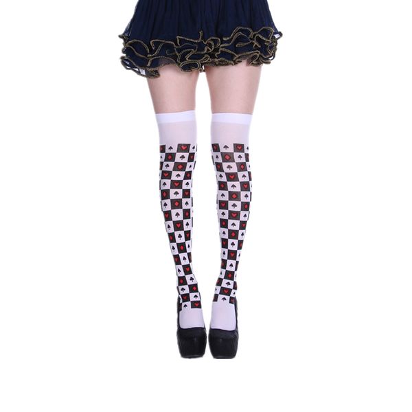 

asymmetry red heart poker 3d print knee high socks women thigh high stockings cos play queen of hearts witch princess joker, Black;white
