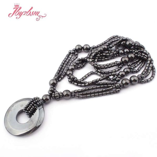 

chains 4x5mm column (no magnetic) hematite natural stone beads round pendant necklace halsband jewellery women gift 31", Silver
