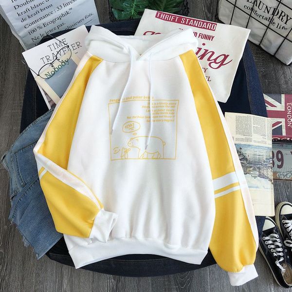 

women hooded sweatshirts cartoon casual pullovers autumn winter patchwork hoodies, Black