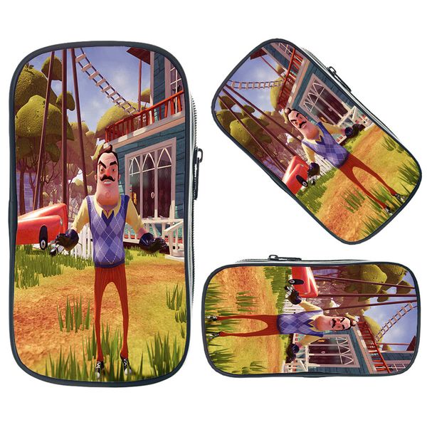 

game hello neighbor cosmetic cases double pencil holder children school supplies makeup bags large stationery storage bags