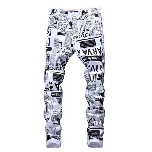 

mens designer pencil jeans letter printed white denim pants fashion club clothing for male hip hop skinny jeans, Black
