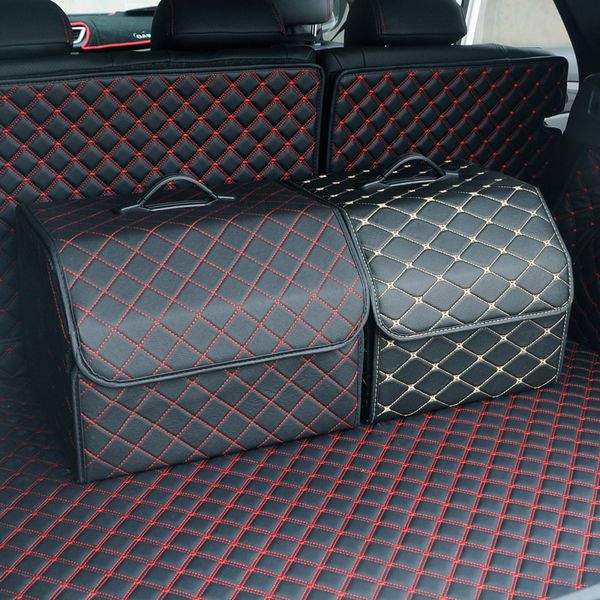 

car trunk heavy pu leather stowing tidying interior holders/storage basket organizer boot stuff drink food automobile storage bags